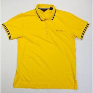 Ben Sherman Size Medium Mens Yellow Black Trim Embroidered Sleeve Hem Logo Polo